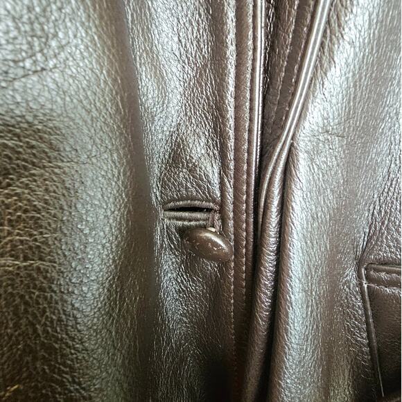 Together! Vintage Dark Brown Leather Double Breasted Trench Coat with Belt - Picture 9 of 11